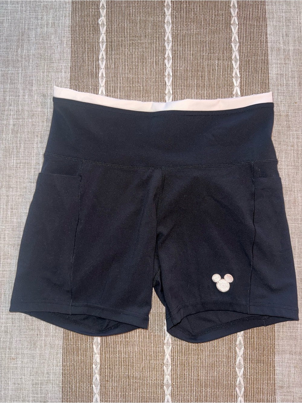 Disney Women's Black Athletic Shorts with White Trim, Mickey Mouse